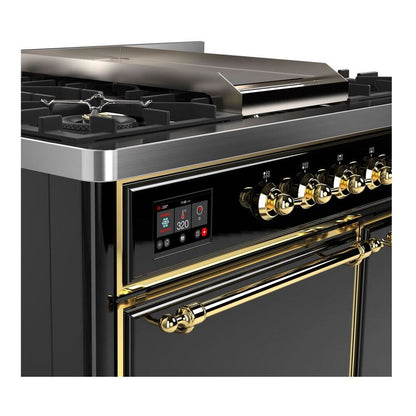 ILVE Majestic II 40 inch Solid Door Natural Gas Dual Fuel Range Brass Glossy Black
