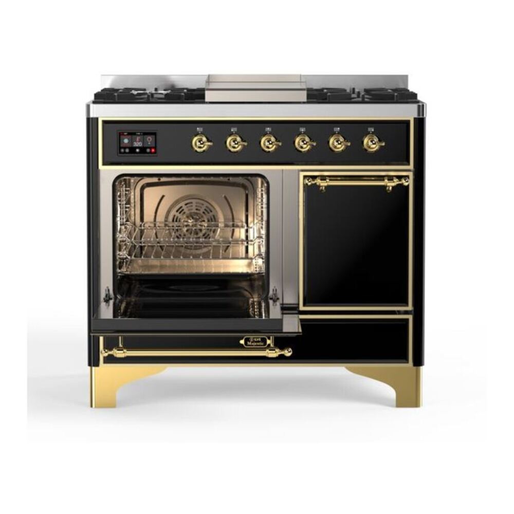 ILVE Majestic II 40 inch Solid Door Natural Gas Dual Fuel Range Brass Glossy Black