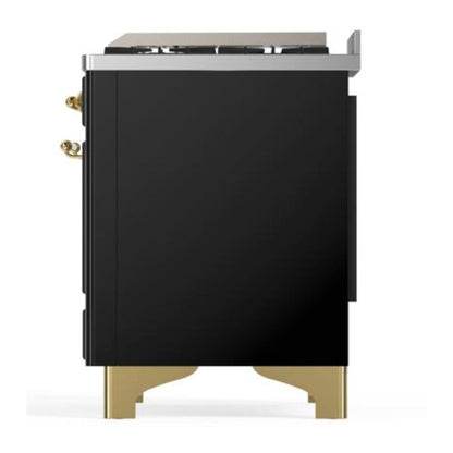 ILVE Majestic II 40 inch Solid Door Natural Gas Dual Fuel Range Brass Glossy Black