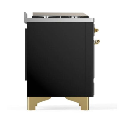 ILVE Majestic II 40 inch Solid Door Natural Gas Dual Fuel Range Brass Glossy Black