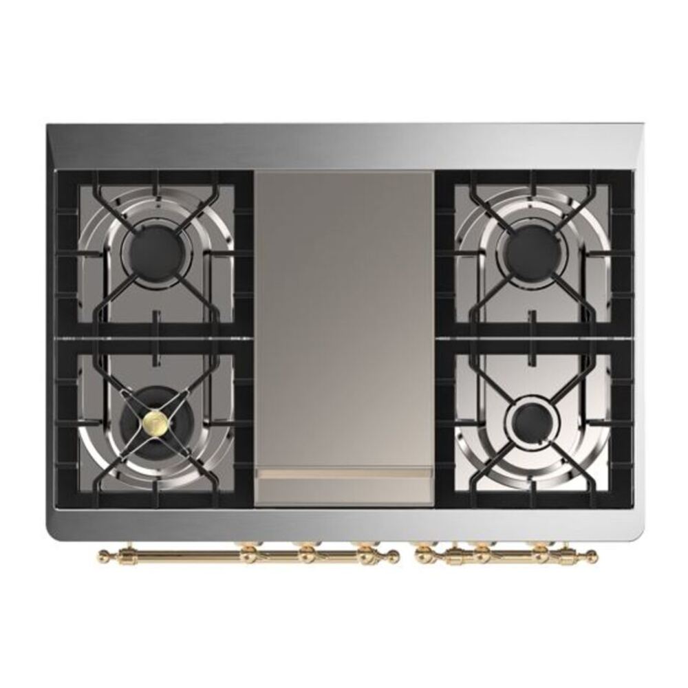 ILVE Majestic II 40 inch Solid Door Natural Gas Dual Fuel Range Brass Glossy Black