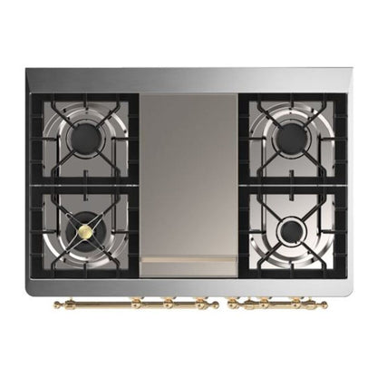 ILVE Majestic II 40 inch Solid Door Natural Gas Dual Fuel Range Brass Glossy Black