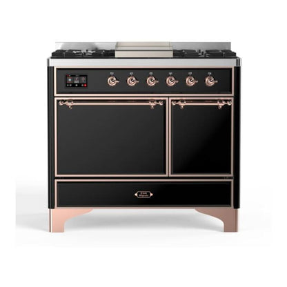 ILVE Majestic II 40 inch Solid Door Natural Gas Dual Fuel Range Copper Glossy Black