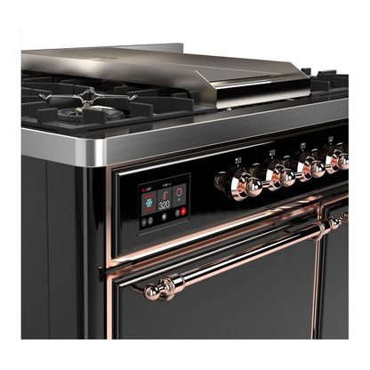 ILVE Majestic II 40 inch Solid Door Natural Gas Dual Fuel Range Copper Glossy Black