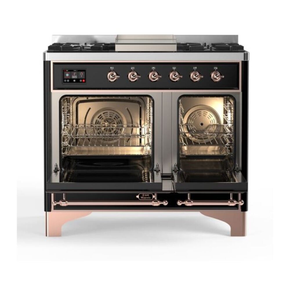 ILVE Majestic II 40 inch Solid Door Natural Gas Dual Fuel Range Copper Glossy Black