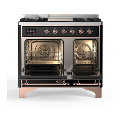 ILVE Majestic II 40 inch Solid Door Natural Gas Dual Fuel Range Copper Glossy Black