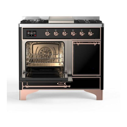 ILVE Majestic II 40 inch Solid Door Natural Gas Dual Fuel Range Copper Glossy Black