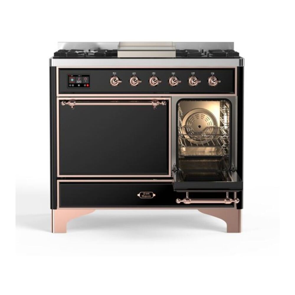 ILVE Majestic II 40 inch Solid Door Natural Gas Dual Fuel Range Copper Glossy Black