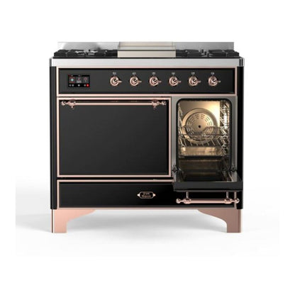 ILVE Majestic II 40 inch Solid Door Natural Gas Dual Fuel Range Copper Glossy Black