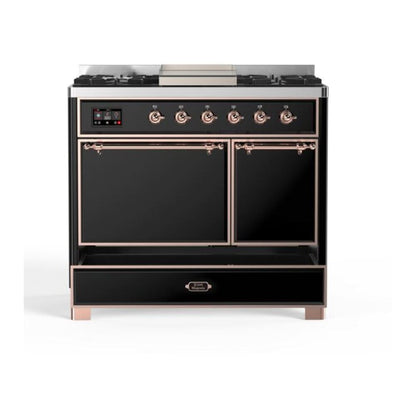 ILVE Majestic II 40 inch Solid Door Natural Gas Dual Fuel Range Copper Glossy Black