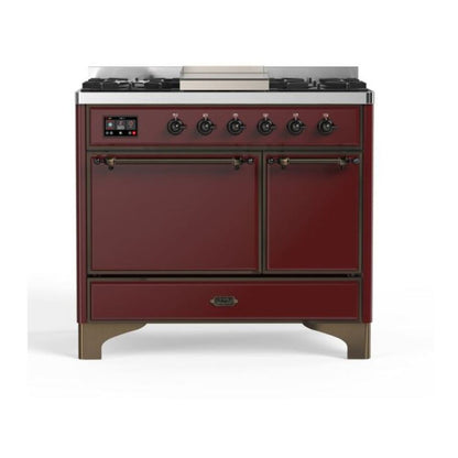 ILVE Majestic II 40 inch Solid Door Natural Gas Dual Fuel Range Burnished Burgundy
