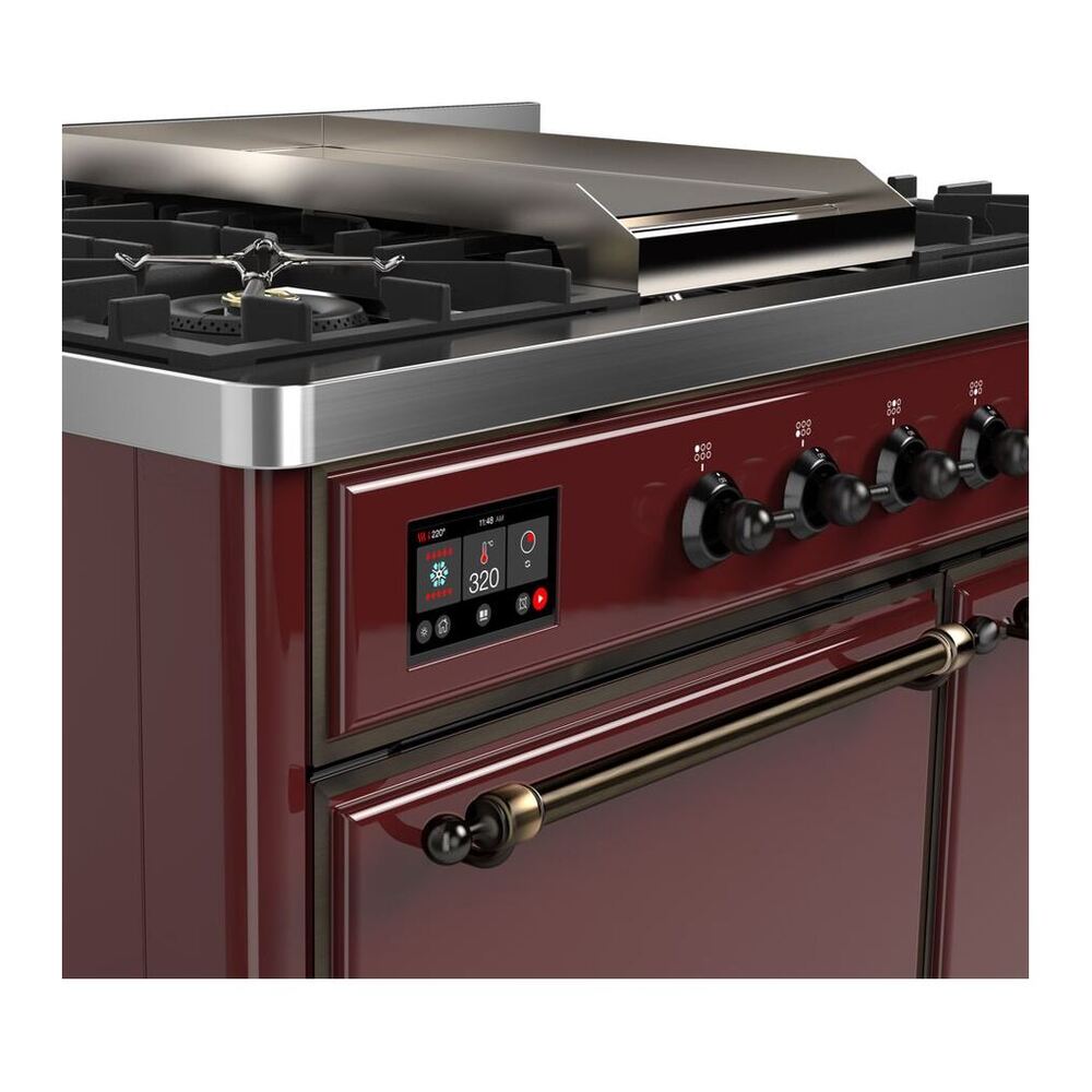 ILVE Majestic II 40 inch Solid Door Natural Gas Dual Fuel Range Burnished Burgundy
