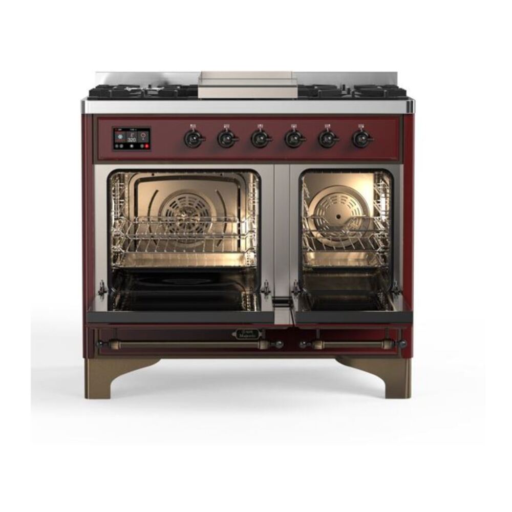 ILVE Majestic II 40 inch Solid Door Natural Gas Dual Fuel Range Burnished Burgundy