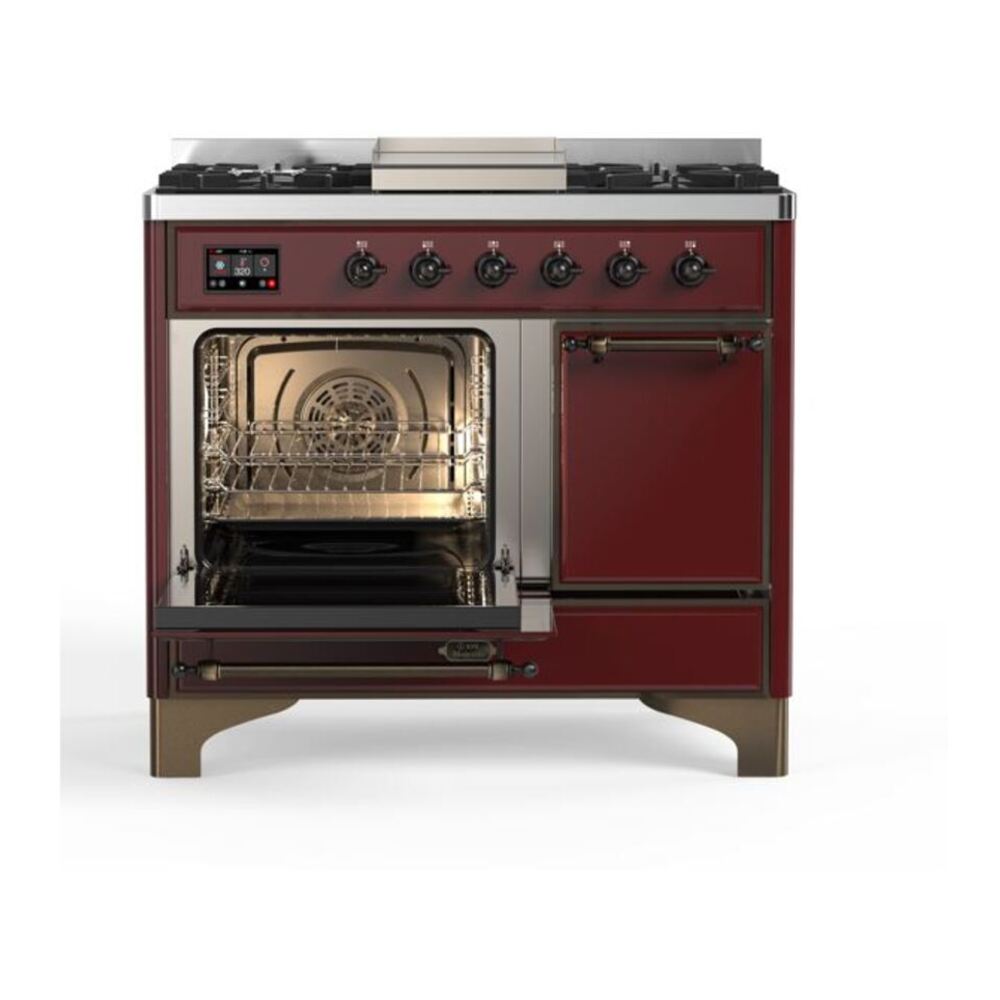 ILVE Majestic II 40 inch Solid Door Natural Gas Dual Fuel Range Burnished Burgundy