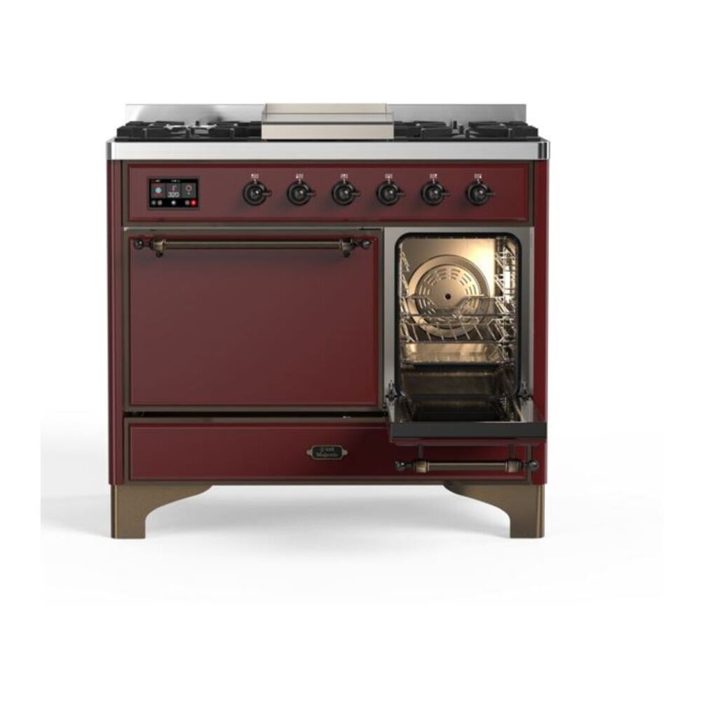ILVE Majestic II 40 inch Solid Door Natural Gas Dual Fuel Range Burnished Burgundy