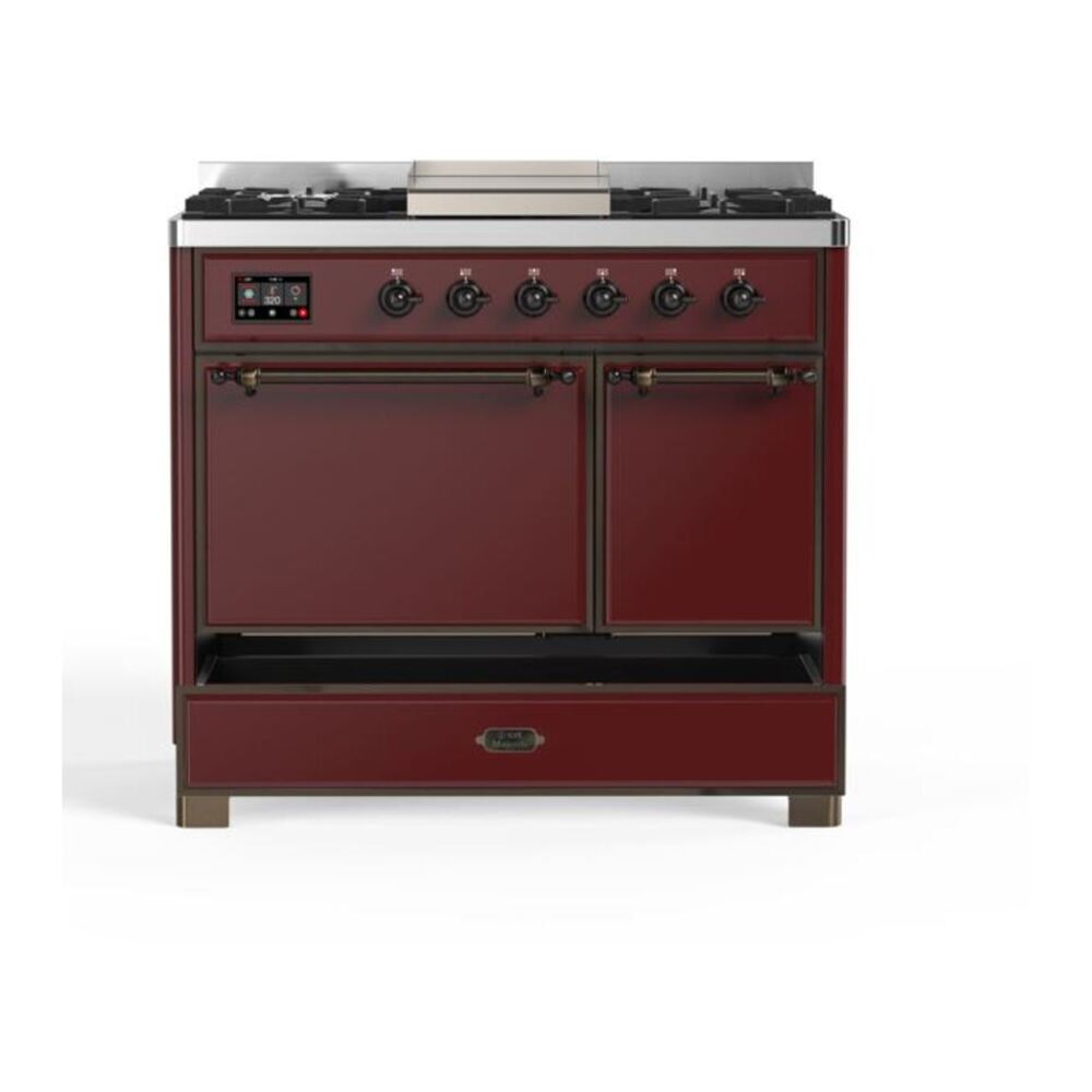 ILVE Majestic II 40 inch Solid Door Natural Gas Dual Fuel Range Burnished Burgundy