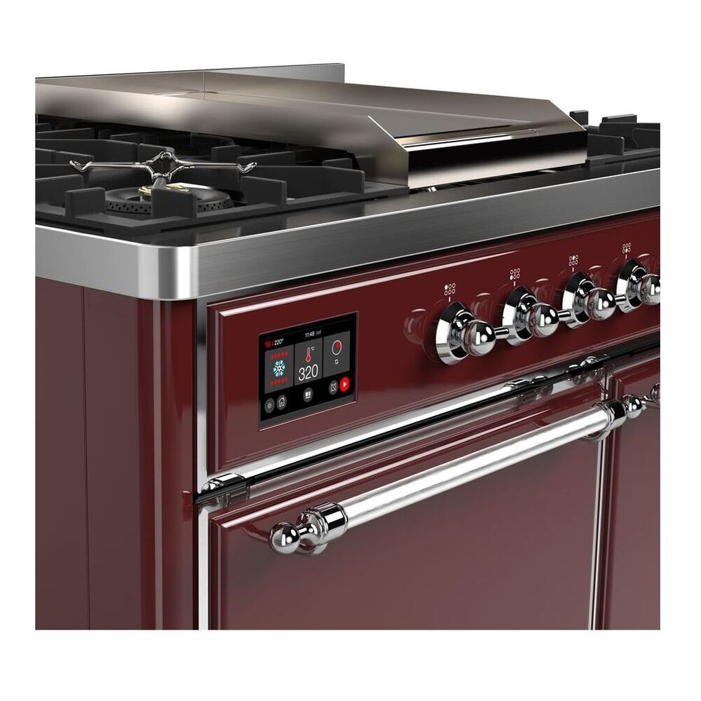 ILVE Majestic II 40 inch Solid Door Natural Gas Dual Fuel Range Chrome Burgundy