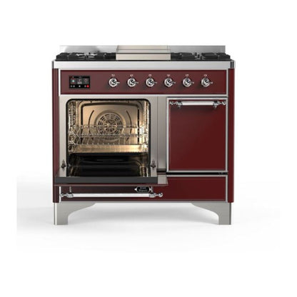 ILVE Majestic II 40 inch Solid Door Natural Gas Dual Fuel Range Chrome Burgundy