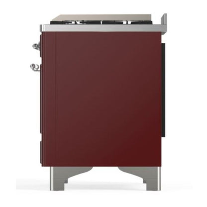 ILVE Majestic II 40 inch Solid Door Natural Gas Dual Fuel Range Chrome Burgundy