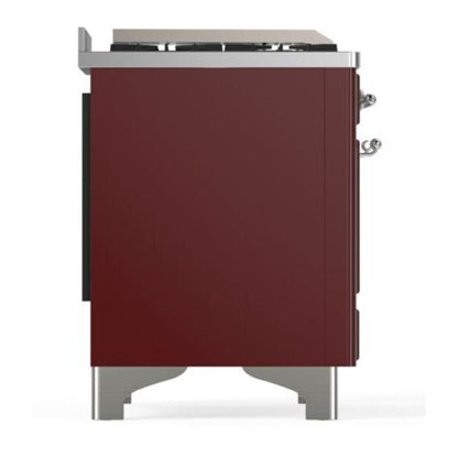 ILVE Majestic II 40 inch Solid Door Natural Gas Dual Fuel Range Chrome Burgundy
