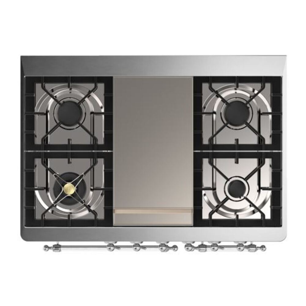 ILVE Majestic II 40 inch Solid Door Natural Gas Dual Fuel Range Chrome Burgundy