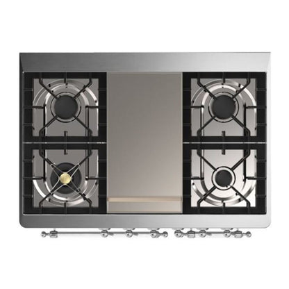 ILVE Majestic II 40 inch Solid Door Natural Gas Dual Fuel Range Chrome Burgundy