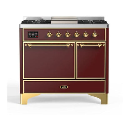 ILVE Majestic II 40 inch Solid Door Natural Gas Dual Fuel Range Brass Burgundy