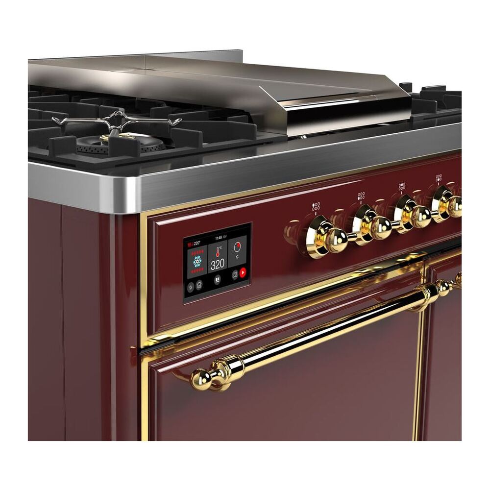 ILVE Majestic II 40 inch Solid Door Natural Gas Dual Fuel Range Brass Burgundy
