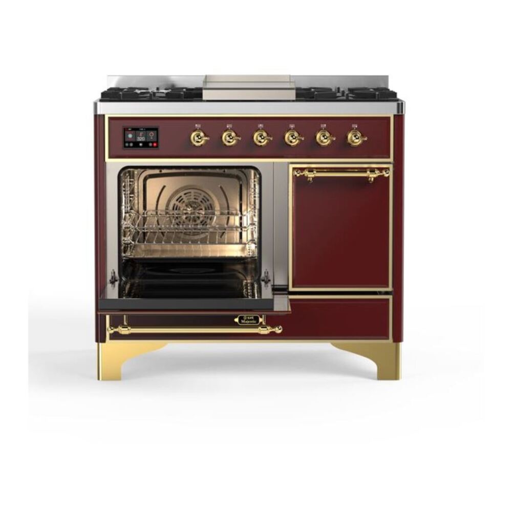 ILVE Majestic II 40 inch Solid Door Natural Gas Dual Fuel Range Brass Burgundy