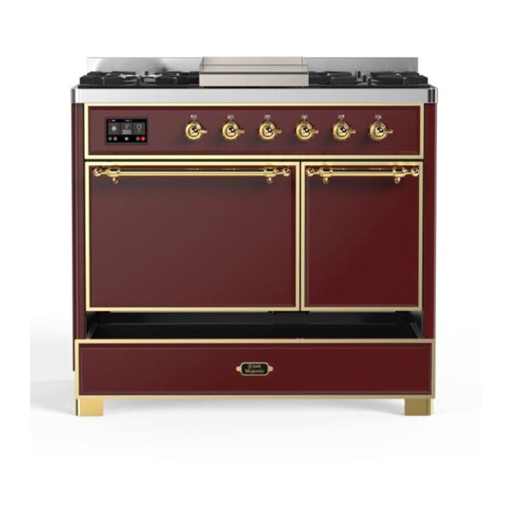 ILVE Majestic II 40 inch Solid Door Natural Gas Dual Fuel Range Brass Burgundy