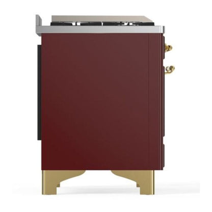 ILVE Majestic II 40 inch Solid Door Natural Gas Dual Fuel Range Brass Burgundy