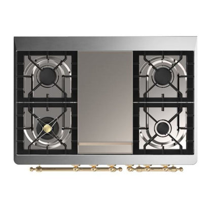 ILVE Majestic II 40 inch Solid Door Natural Gas Dual Fuel Range Brass Burgundy
