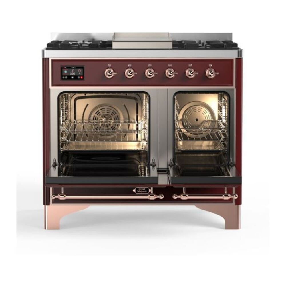 ILVE Majestic II 40 inch Solid Door Natural Gas Dual Fuel Range Copper Burgundy