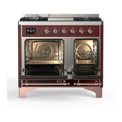ILVE Majestic II 40 inch Solid Door Natural Gas Dual Fuel Range Copper Burgundy