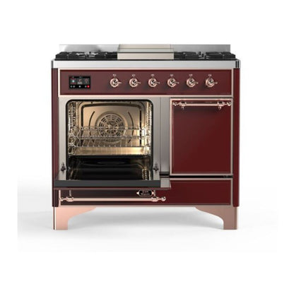 ILVE Majestic II 40 inch Solid Door Natural Gas Dual Fuel Range Copper Burgundy