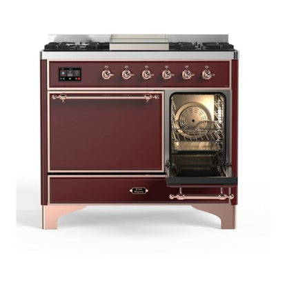 ILVE Majestic II 40 inch Solid Door Natural Gas Dual Fuel Range Copper Burgundy