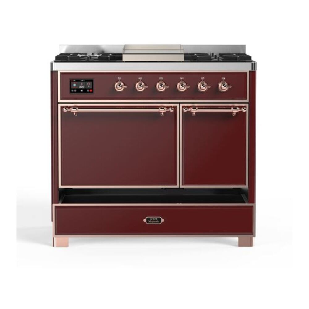 ILVE Majestic II 40 inch Solid Door Natural Gas Dual Fuel Range Copper Burgundy