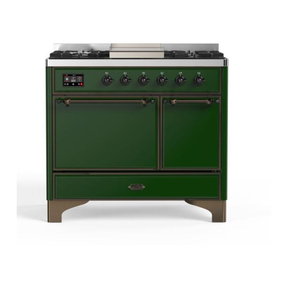 ILVE Majestic II 40 inch Solid Door Natural Gas Dual Fuel Range Burnished Emerald Green