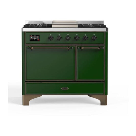 ILVE Majestic II 40" Emerald Green Dual Fuel Range with 6 Burners and Griddle Solid Door Natural Gas