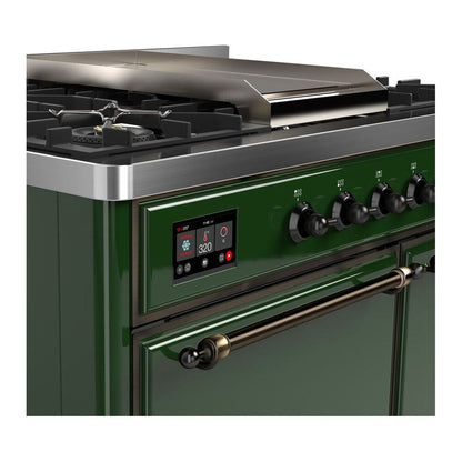 ILVE Majestic II 40 inch Solid Door Natural Gas Dual Fuel Range Burnished Emerald Green