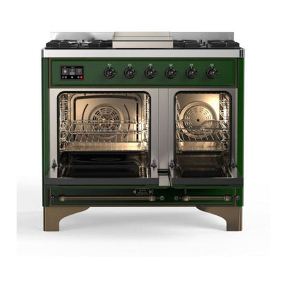 ILVE Majestic II 40 inch Solid Door Natural Gas Dual Fuel Range Burnished Emerald Green