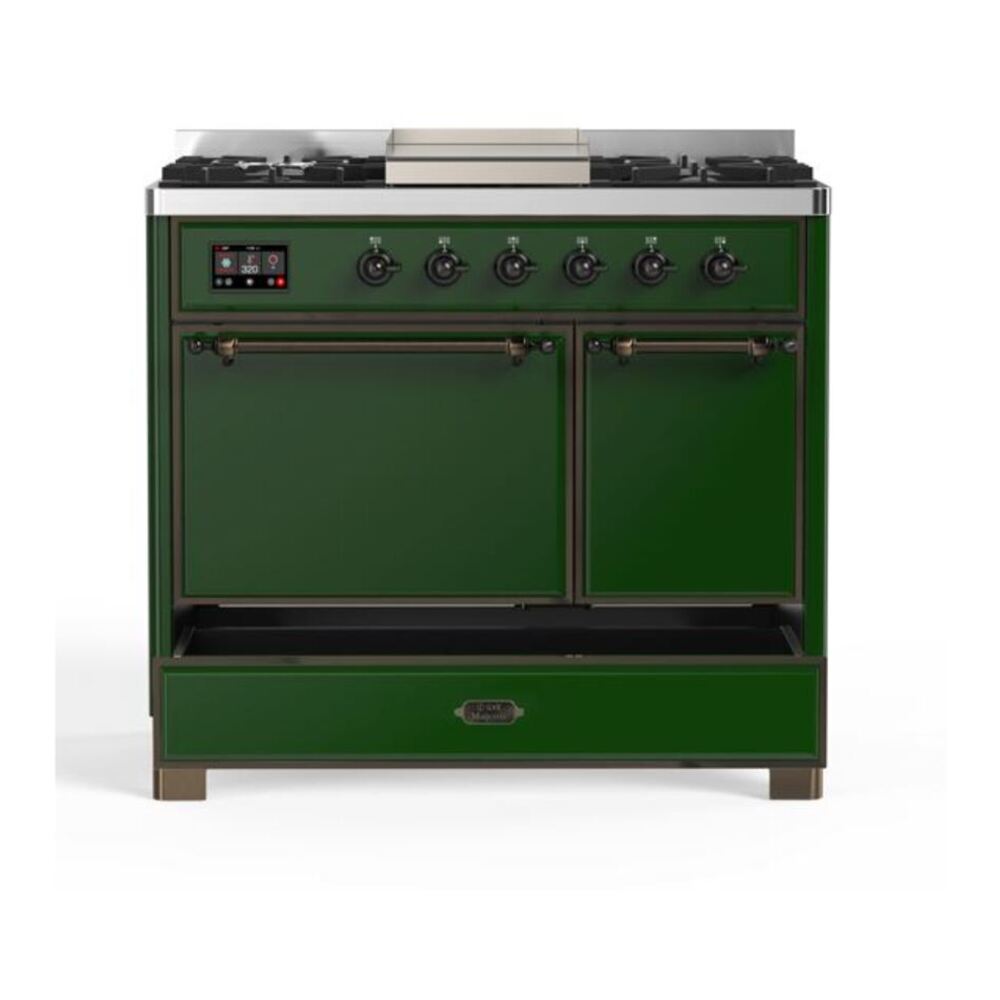 ILVE Majestic II 40 inch Solid Door Natural Gas Dual Fuel Range Burnished Emerald Green