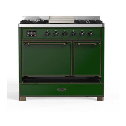 ILVE Majestic II 40 inch Solid Door Natural Gas Dual Fuel Range Burnished Emerald Green