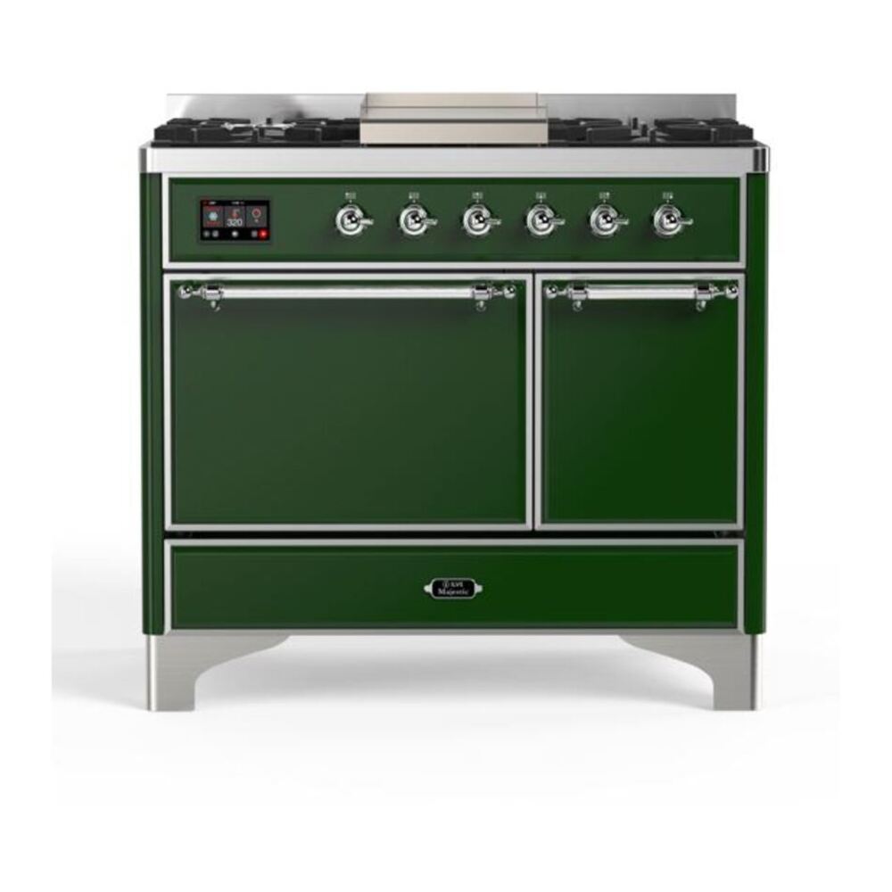 ILVE Majestic II 40 inch Solid Door Natural Gas Dual Fuel Range Chrome Emerald Green