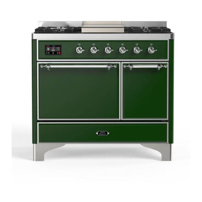 ILVE Majestic II 40 inch Solid Door Natural Gas Dual Fuel Range Chrome Emerald Green
