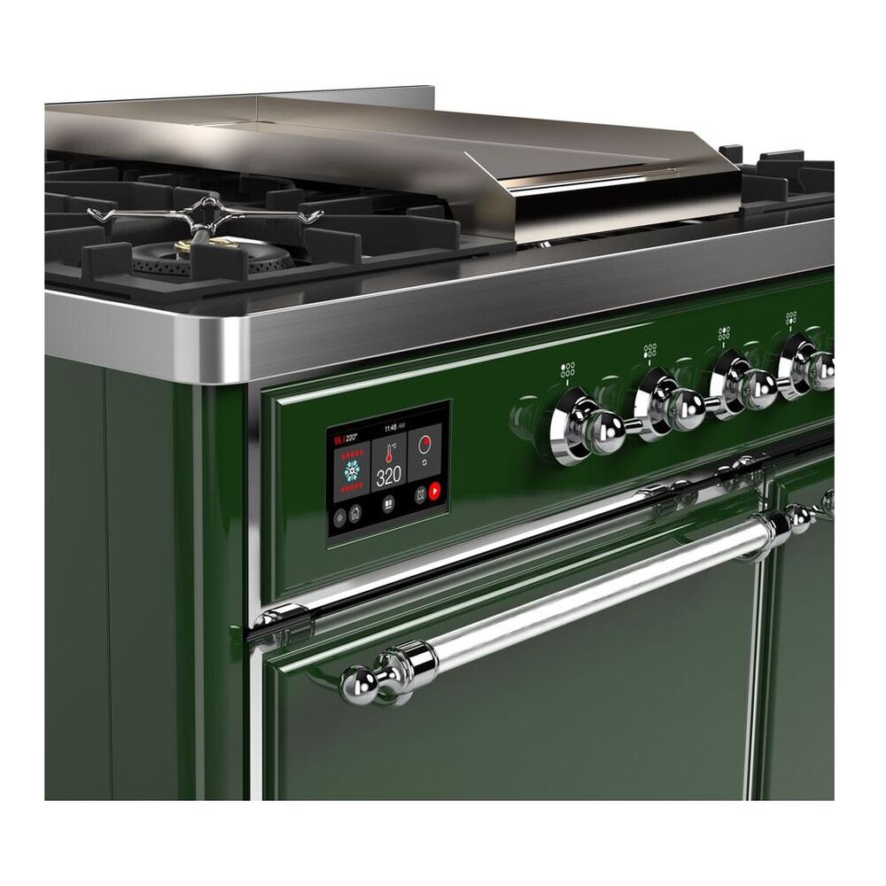 ILVE Majestic II 40 inch Solid Door Natural Gas Dual Fuel Range Chrome Emerald Green