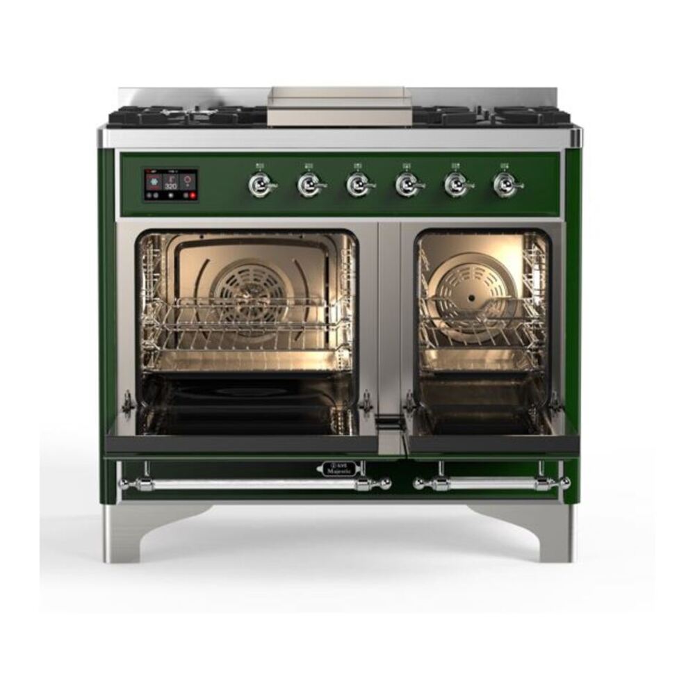 ILVE Majestic II 40 inch Solid Door Natural Gas Dual Fuel Range Chrome Emerald Green