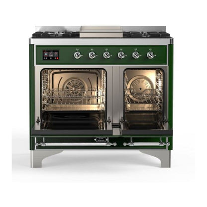 ILVE Majestic II 40 inch Solid Door Natural Gas Dual Fuel Range Chrome Emerald Green