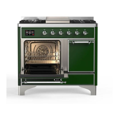 ILVE Majestic II 40 inch Solid Door Natural Gas Dual Fuel Range Chrome Emerald Green
