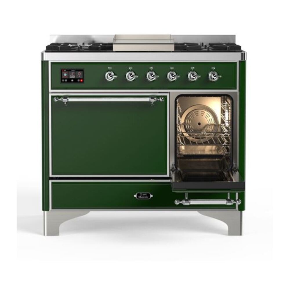 ILVE Majestic II 40 inch Solid Door Natural Gas Dual Fuel Range Chrome Emerald Green